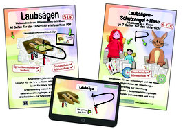 Laubsägen Arbeitsblatt + Lösung + Werkzeugkunde + interaktives PDF + Engel- und Hasenschablonen