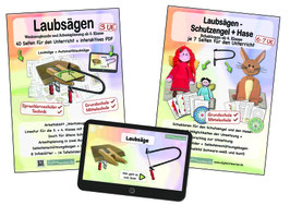 Laubsägen Arbeitsblatt + Lösung + Werkzeugkunde + interaktives PDF + Engel- und Hasenschablonen