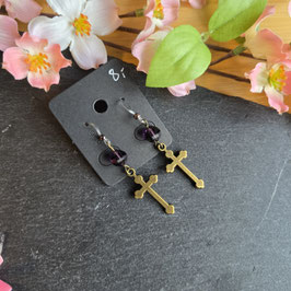 Ohrringe alt bronze kreuz mit Stein