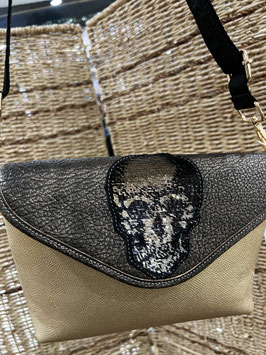 Sac Trapeze tete de mort cuir doré