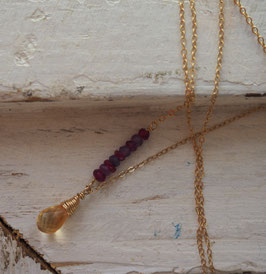 14K GOLD FILLED - CITRINE & LILAC RUBY GEMSTONCE NECKLACE - Item 054