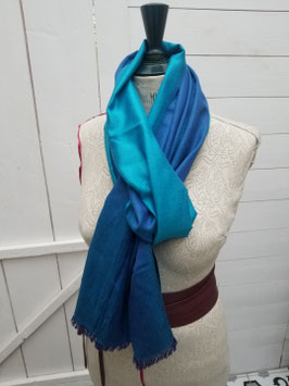 Echarpe laine et viscose bleu / turquoise