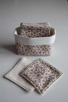Coton lavable en tissu BIO fleuris et panier, Handmade in France