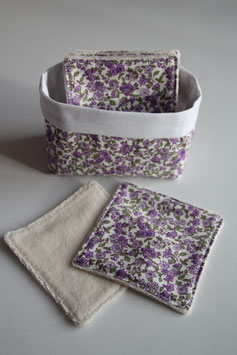 Lingettes réutilisables en coton BIO Bouquet floral violet