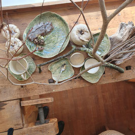 Servierschalen/ Platten " Natur", 5teilig, Unikat, Handarbeit, aus Deutschland, grün, Blattmotiv