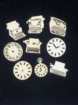 Wood Laser Cut Typewriters and Clocks