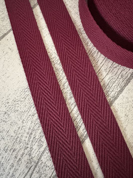 Gurtband uni Fischgrät Design Baumwolle 30 mm bordeaux weinrot