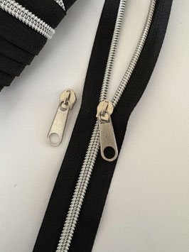 Reißverschluss 5mm schwarz / silber + Zipper silber
