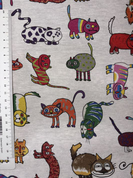 beschichtete Baumwolle Alsfeld Katzen bunt weißgrundig Katze