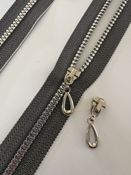 Reißverschluss silber 5mm-Knochen-Reißverschluss & Zipper - Tropfen - Metallic