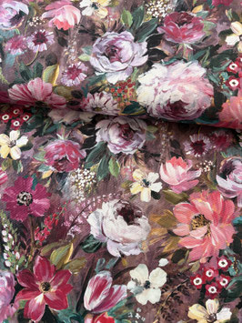 Canvas Blumen digital mauve flieder lila Taschenstoff 100% Baumwolle