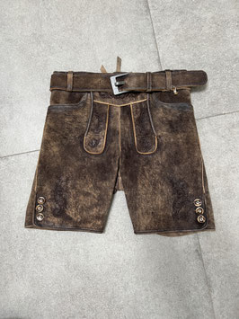 Lederhose mit Gürtel dunkelbraune Stickerei Gr. 134 aus Wildbockleder von Trachtenrebell, UVP 120€