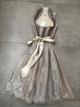 Dirndl Gloria Gr. 32 in taupe mit Stehkragen und Glitzerkragen, Spitzenschürze, UVP 325€