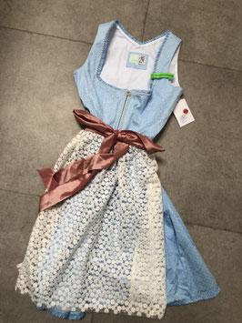 Dirndl hellblau altrosa weiß Gr. 42 von Alpenfee mit Spitzenschürze, UVP 220€