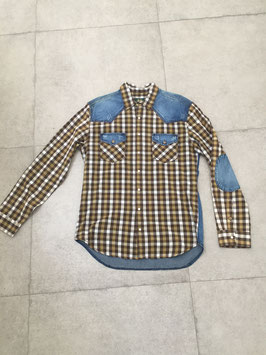 Trachtenhemd braun/jeansblau mit Druckknöpfen von Wiesnkönig in slimfit in Gr. S, M, L, XL und XXL Neupreis 60 EUR