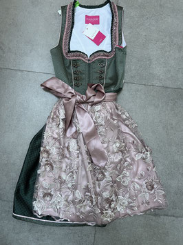 grün altrosanes Dirndl von Krüger Gr. 42, Rocklänge 62 cm, Spitzenschürze mit Blumen, UVP 220€