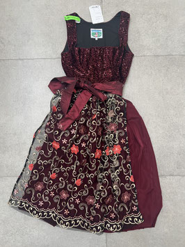 Dirndl Gr. 36 bordeaux mit Paillettenmieder, Spitzenschürze, Rocklänge 70 cm, UVP 240€