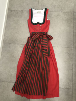 langes rotes Dirndl 100% Leinen (Oberteil und Rock)  in rot/grün von Lisas Trachten in Gr. 36, UVP 180 EUR