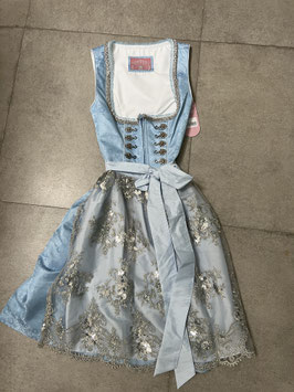 Dirndl hellblau silber Gr. 44 von Stockerpoint mit Spitzenschürze, UVP 190€