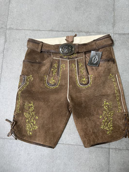 Lederhose Lasse Wildbock in der Farbe nuss mit grüner Stickerei Gr. 50, UVP 230€