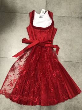 rotes Dirndl Gr. 42 mit Plisseerock von Bergweiss mit Spitzenschürze, Rocklänge 70 cm, UVP 205 EUR