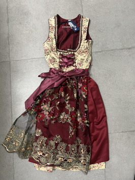 Dirndl Dietersburg creme rot Gr. 40 mit Spitzenschürze von Gwandlalm, Rocklänge 65 cm, UVP 200€
