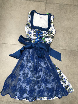Dirndl Gr. 42 blau mit Blumenprint und Spitzenschürze, Dirndl 100% Baumwolle, UVP 140 EUR