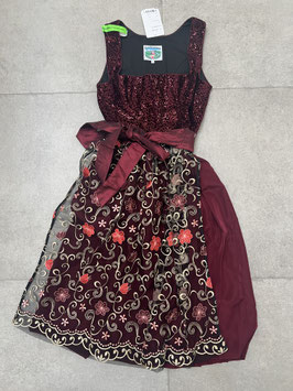 Dirndl Gr. 40 bordeaux mit Paillettenmieder, Spitzenschürze, Rocklänge 70 cm, UVP 240€