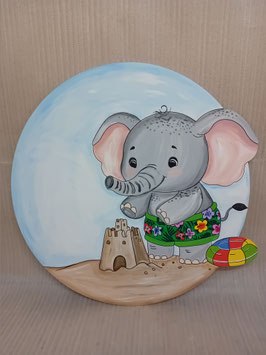 Geburtstafel Elefant am Strand