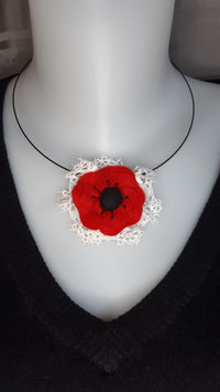 Collier 1 fleur coquelicot