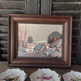 Prachtige vintage prent op paneel, met bijzonder metallic effect, mooie details, gesigneerd, 23 x 27 cm