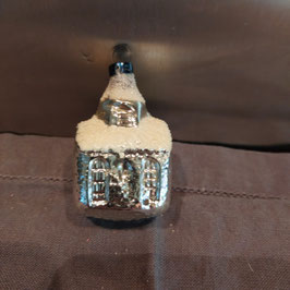 B1030 oude kerstbal zilver kerk 6 cm
