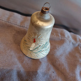 B1189 oude kerstbal zilver frosted klok bel 6,5 cm