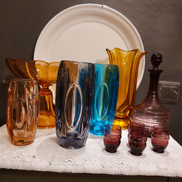 mooie vintage vaas van Walther Glass in amber kleur, afmetingen 25 x 13 cm