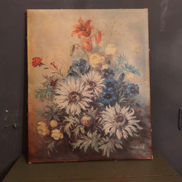 mooie brocante print op linnen van bloemen, afmetingen 50 x 40 cm