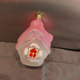 B1088 oude kerstbal roze huis 7,5 cm