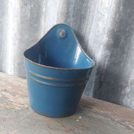 Mooie brocante emaille zeepkop in petrol blauw met bies, afmetingen 15 x 12 x 10 cm