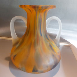 Prachtige vintage kruik uit Italie van frosted multicolori glas, afmetingen 21 x 20 cm