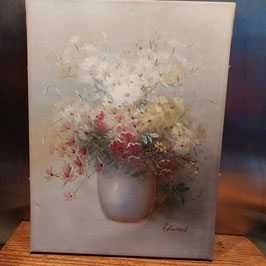 Mooi olieverf schilderij gesigneerd Edward, met mooie pastel bloemen in vaas. Afmetingen 40 x 30 cm
