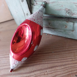 B1117 oude kerstbal rood pegel met deuk, 13 cm