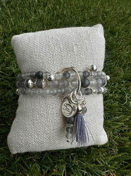 3 Faches Silberquarz Armband mit viel Silber