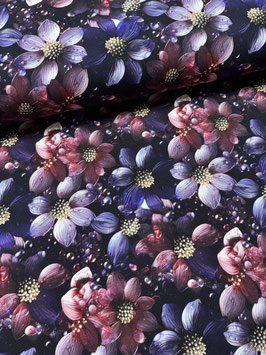 French Terry Druck XXL - Violette Blüten