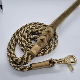 Leine flach mit Handschlaufe aus Leder oliv/beige