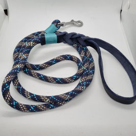 Leine mit Handschlaufe aus Leder blau/hellblau +-1,85