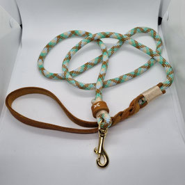 Leine mit Handschlaufe aus Leder cognac/beige/mint +-1,60
