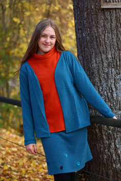 Merino-Wollrock knielang blau mit Punkten