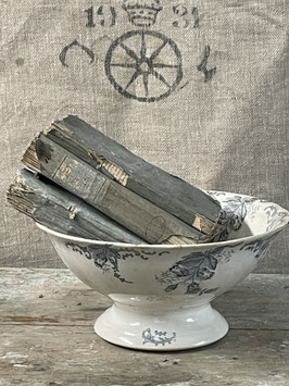 Schöne alte Keramikschale mit blauem Dekor & sehr schöner Patina
