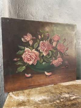 Antikes Rosen Bild auf Leinen gemalt / gefunden in Franreich