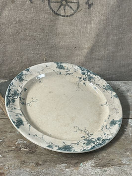 Großer schöner alter Keramik Teller mit blauem Dekor & sehr schöner Patina