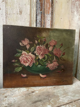 Sehr schönes Antikes Bild auf Leinen mit Rosen gemalt
